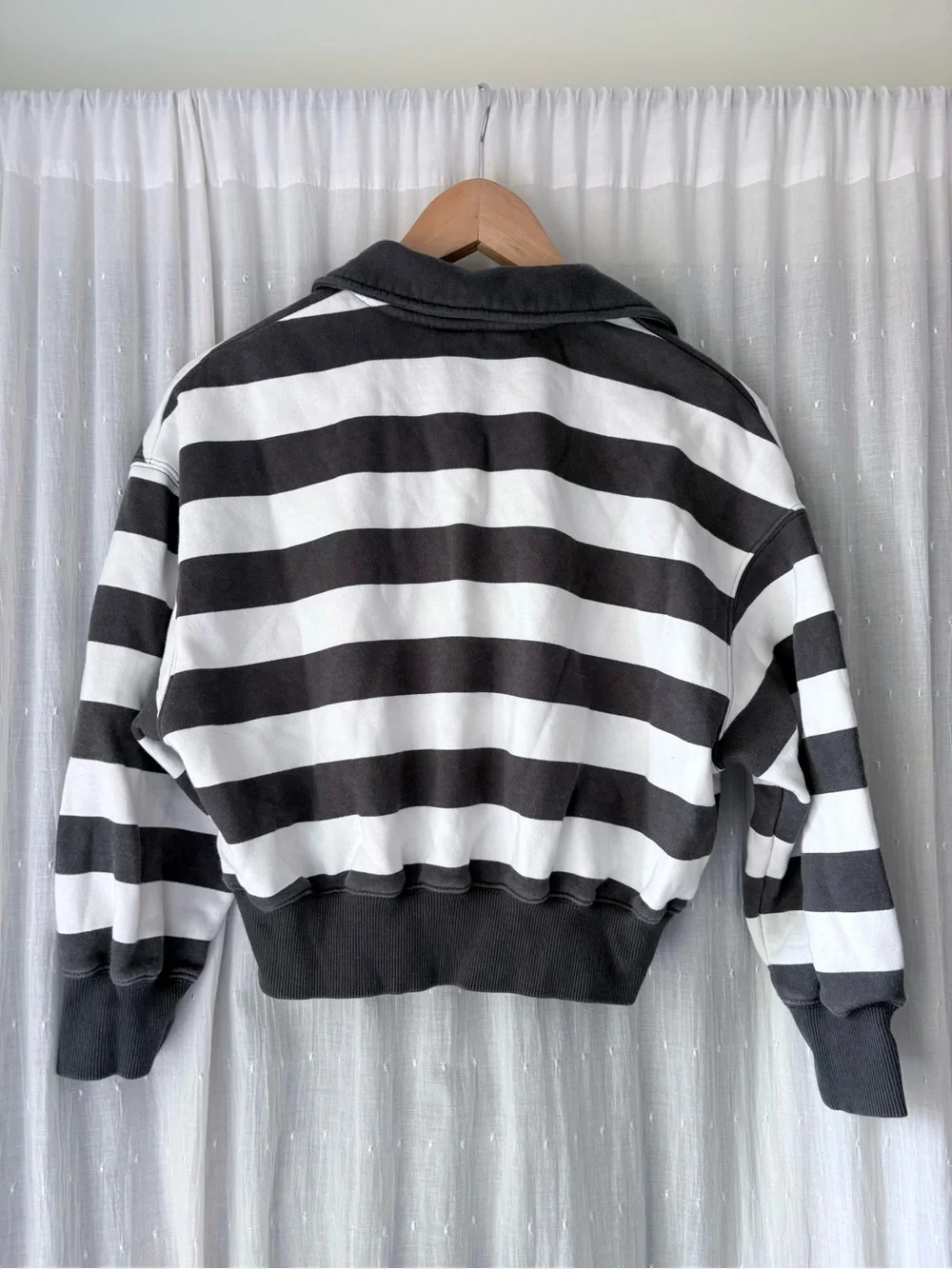 Nike Black and White Striped Cropped Rugby Sweatshirt